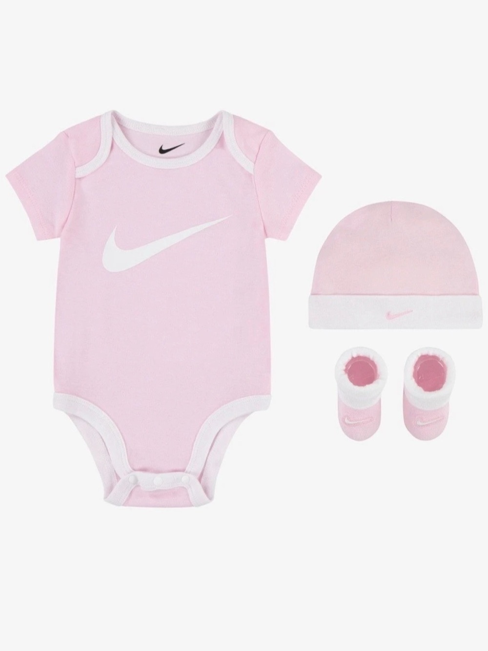 Nike 3-Piece Bodysuit Hat and Booties Set Pink & White 6-12M
